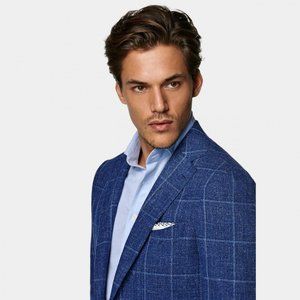 SuitSupply Blue Check Havana Blazer Jacket– Slim Fit - Size 38R - NWT + Bag